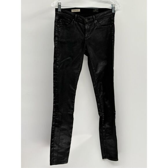 AG Adriano Goldshmeid Jeans The Legging Coated Black Women 25 Super Skinny Ankle - Picture 1 of 14